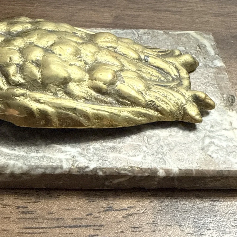 Antique OWL Figural Brass & Marble Desktop Paper Holder Paperclip Vintage Unique